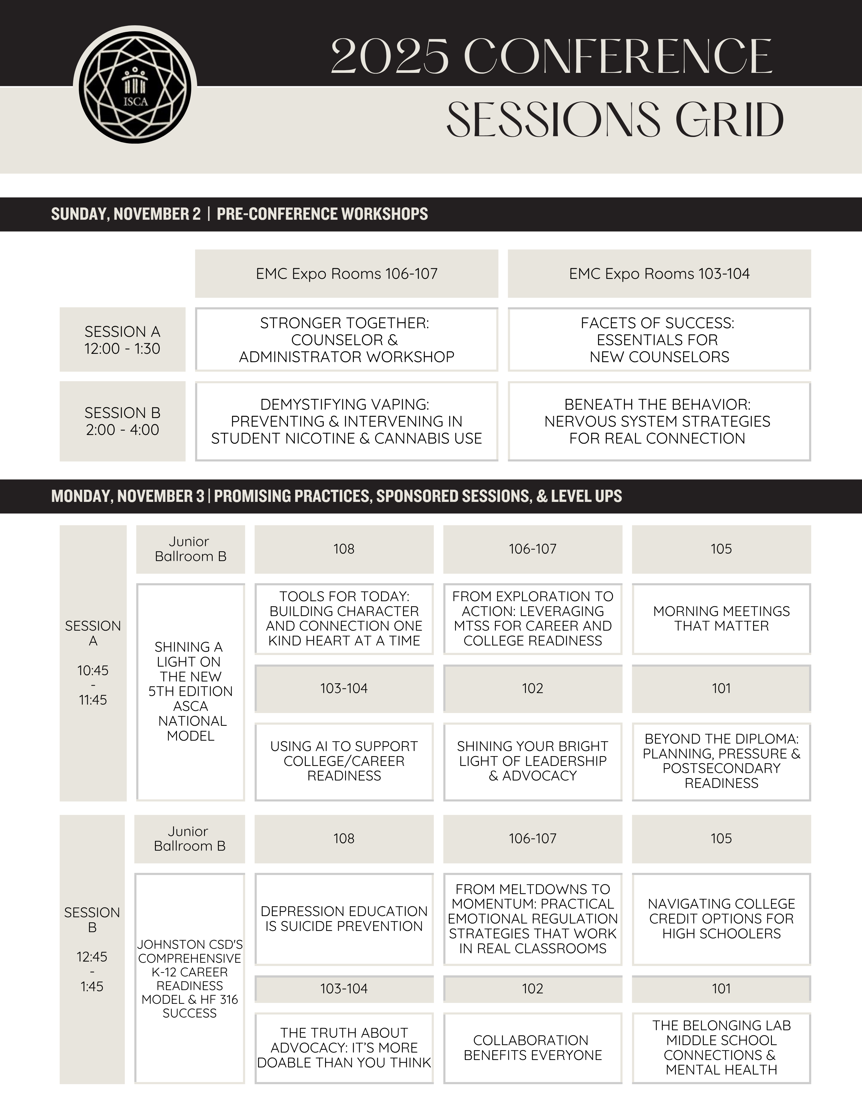 2025 ISCA Conference Sessions Grid